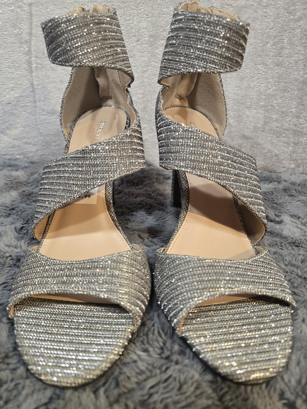 Christian Siriano Open Toe Heel Pumps Silver Shimmer Sz 8.5